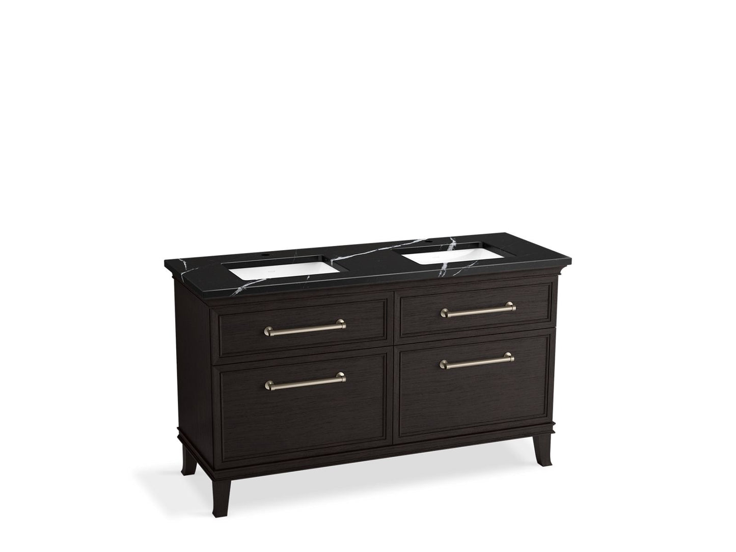 KOHLER K-CM33560-BD5-BEN 60" bathroom vanity cabinet with sinks and quartz top - Carbon Oak