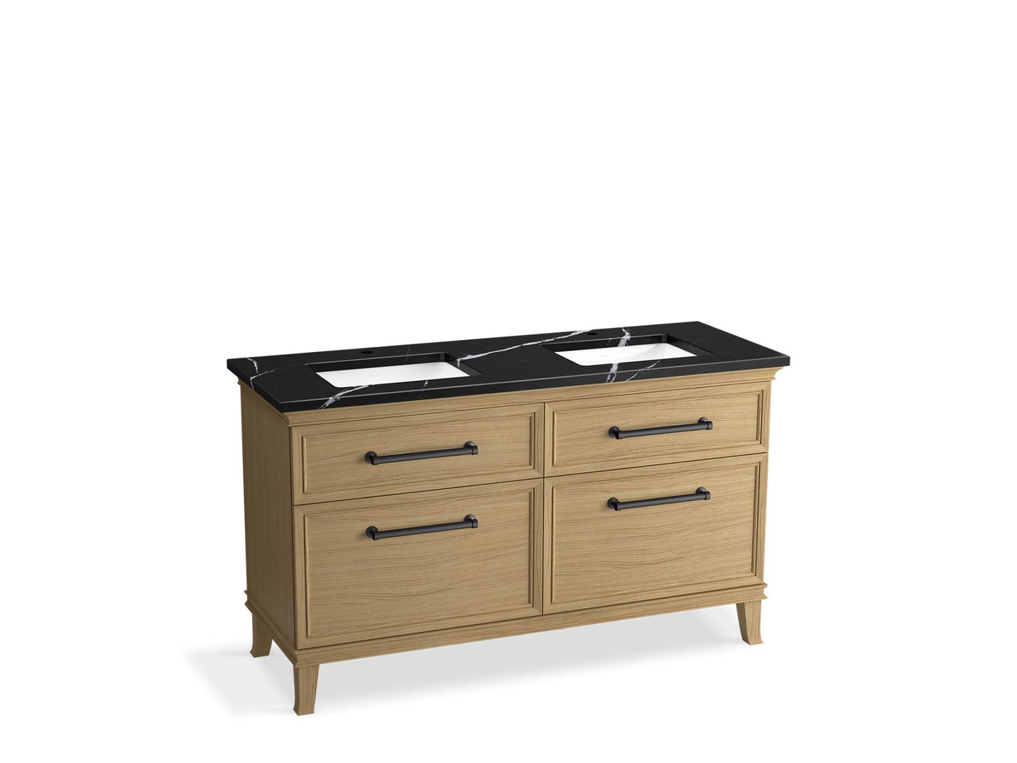 KOHLER K-CM33560-BD5-KML 60" bathroom vanity cabinet with sinks and quartz top - Light Oak