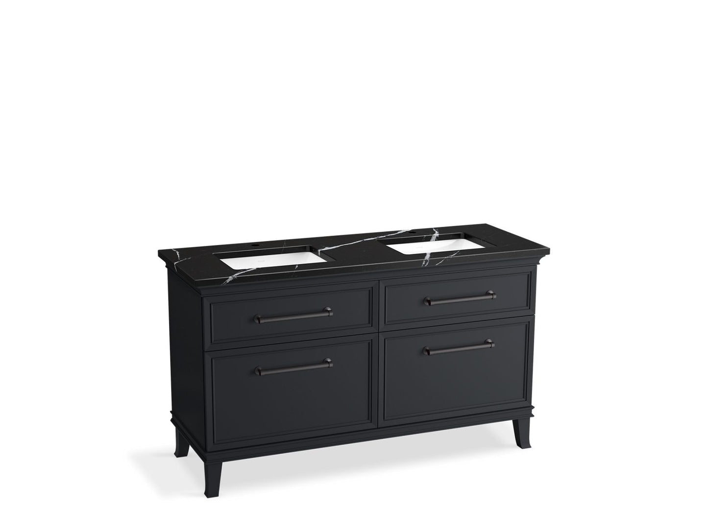 KOHLER K-CM33560-BD5-XEL 60" bathroom vanity cabinet with sinks and quartz top - Slate Grey