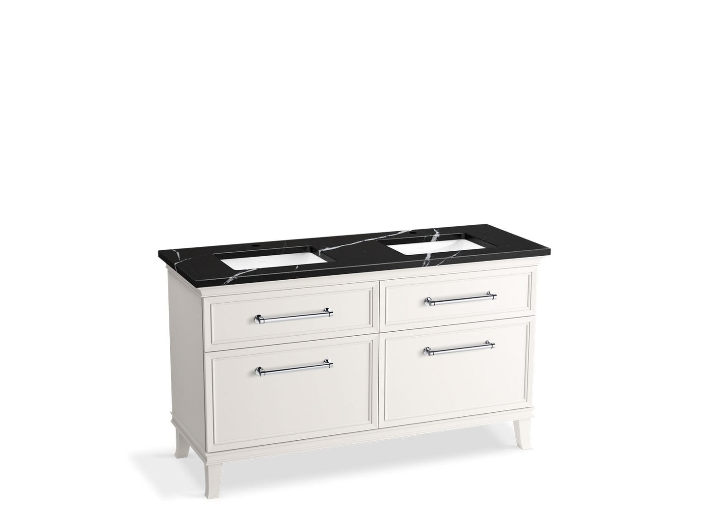 KOHLER K-CM33560-BD5-AEC 60" bathroom vanity cabinet with sinks and quartz top - Linen White