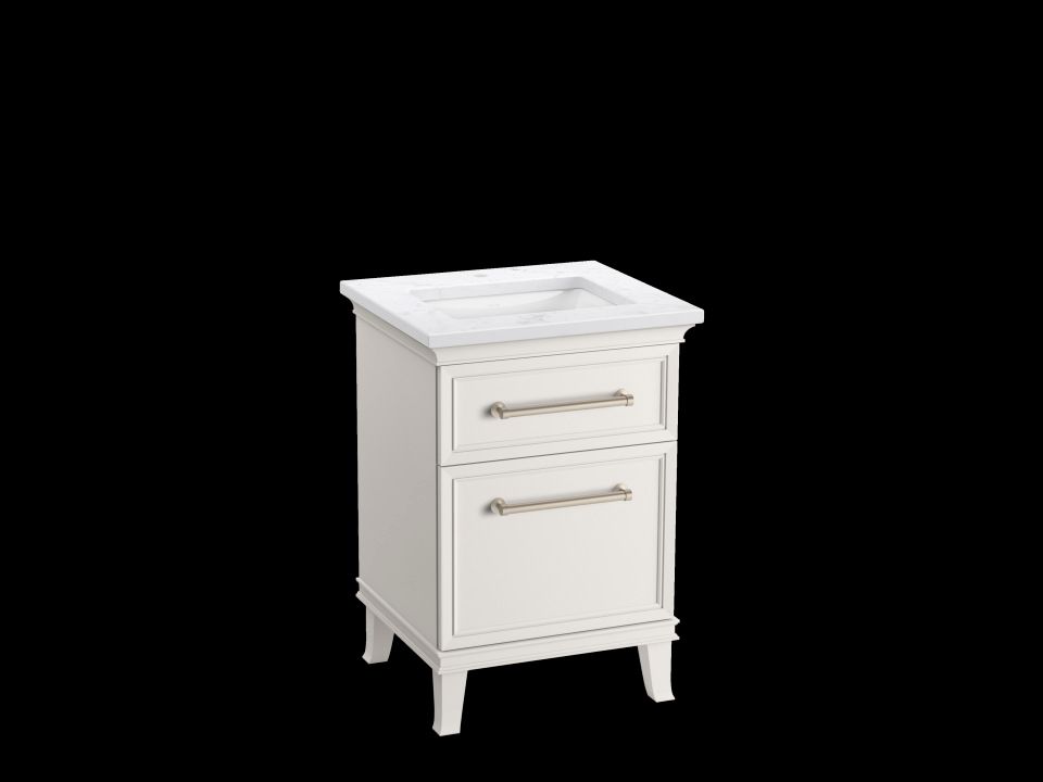 KOHLER K-CM29469-BD1-ATN 24" bathroom vanity cabinet with sink and quartz top - Linen White