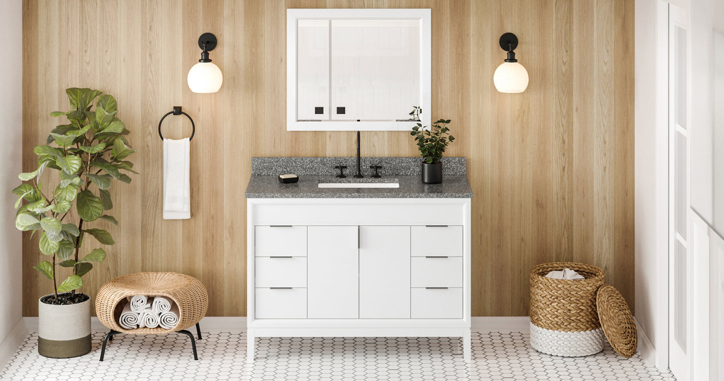 JEFFREY ALEXANDER VKITTHE48WHBOR 48" White Theodora Vanity, Boulder Cultured Marble Vanity Top, undermount rectangle bowl - White