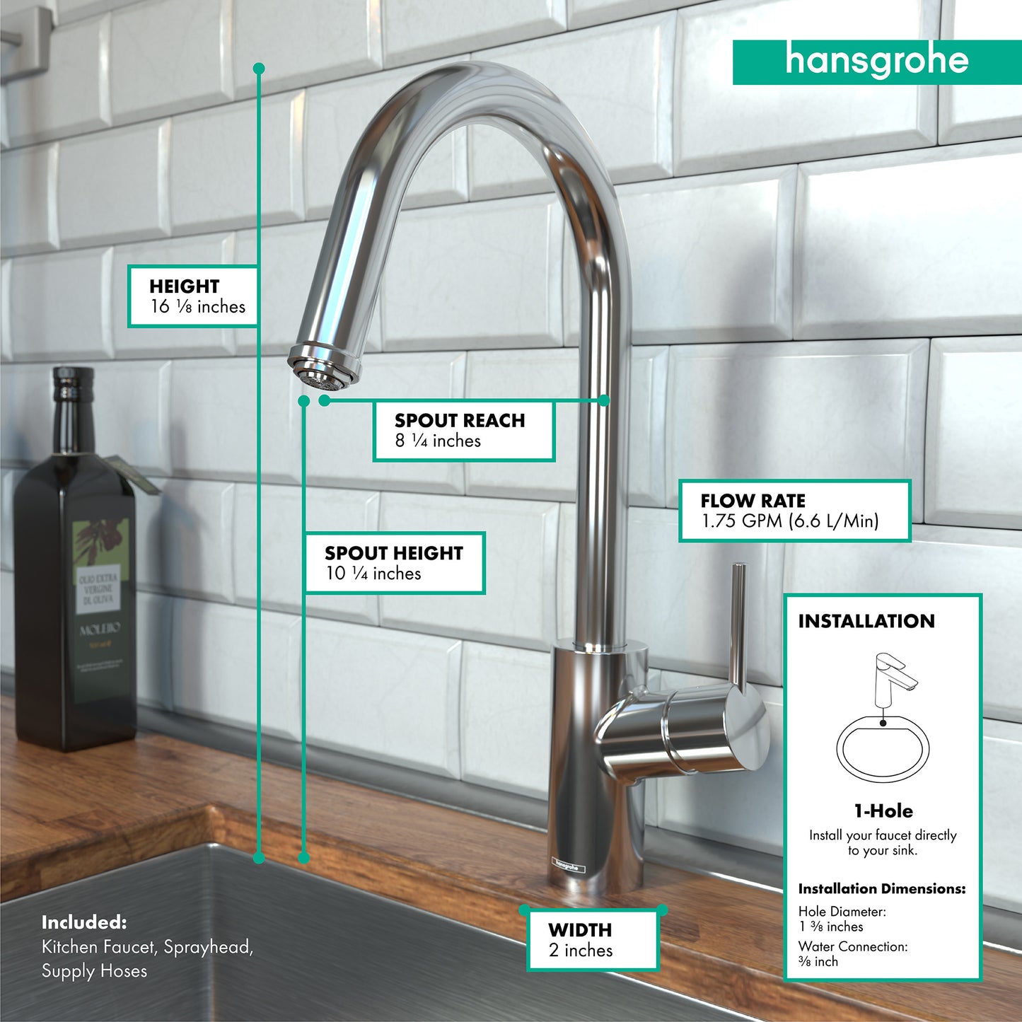 HANSGROHE 14872001 Talis S² HighArc Kitchen Faucet, 1-Spray Pull-Down, 1.75 GPM - Chrome