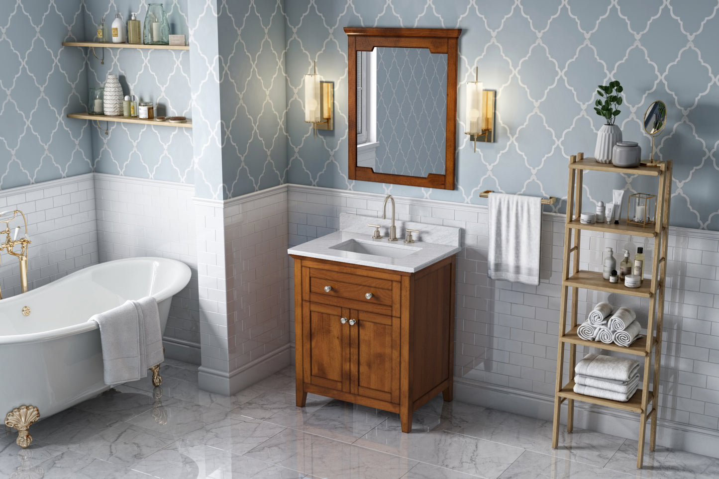 JEFFREY ALEXANDER VKITCHA30CHWCR 30" Chocolate Chatham Vanity, White Carrara Marble Vanity Top, undermount rectangle bowl - Chocolate