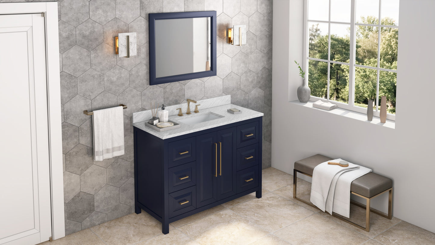 JEFFREY ALEXANDER VKITCAD48BLWCR 48" Hale Blue Cade Vanity, White Carrara Marble Vanity Top, undermount rectangle bowl - Hale Blue