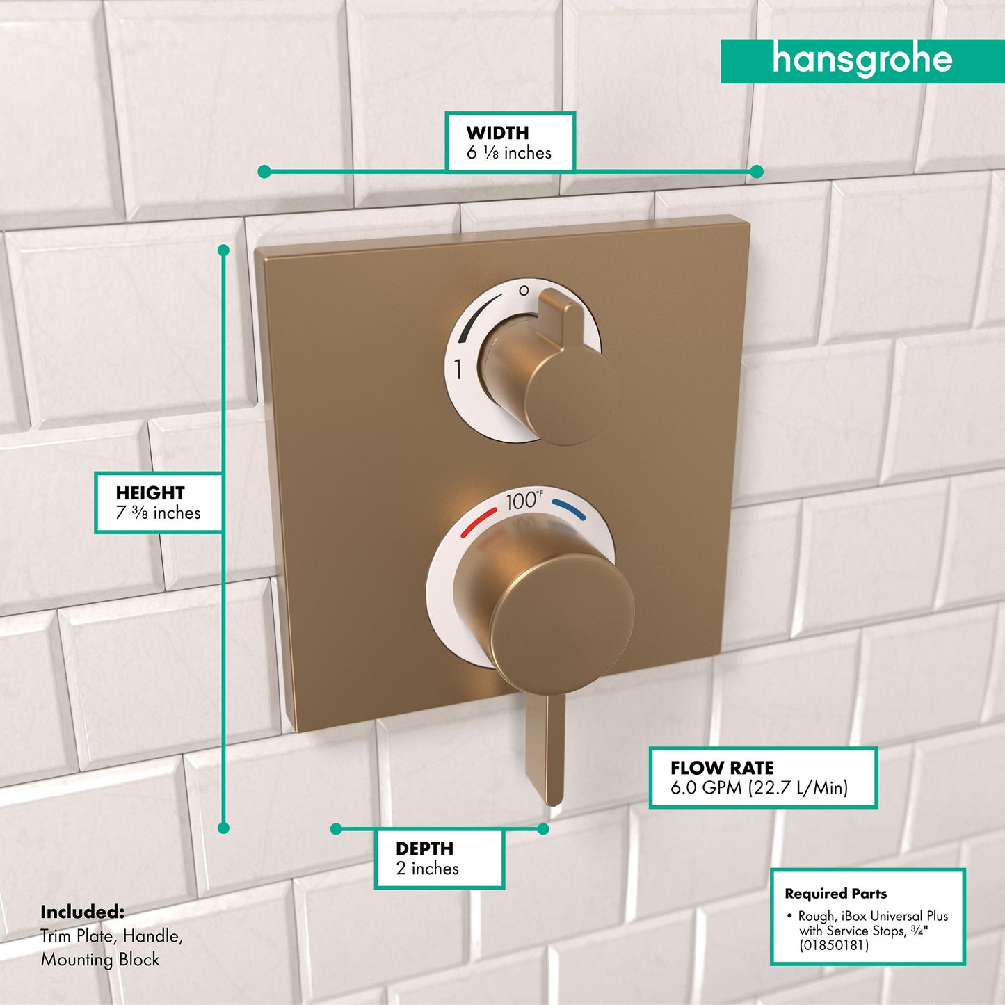 HANSGROHE 15712141 Brushed Bronze Ecostat Modern Thermostatic Trim