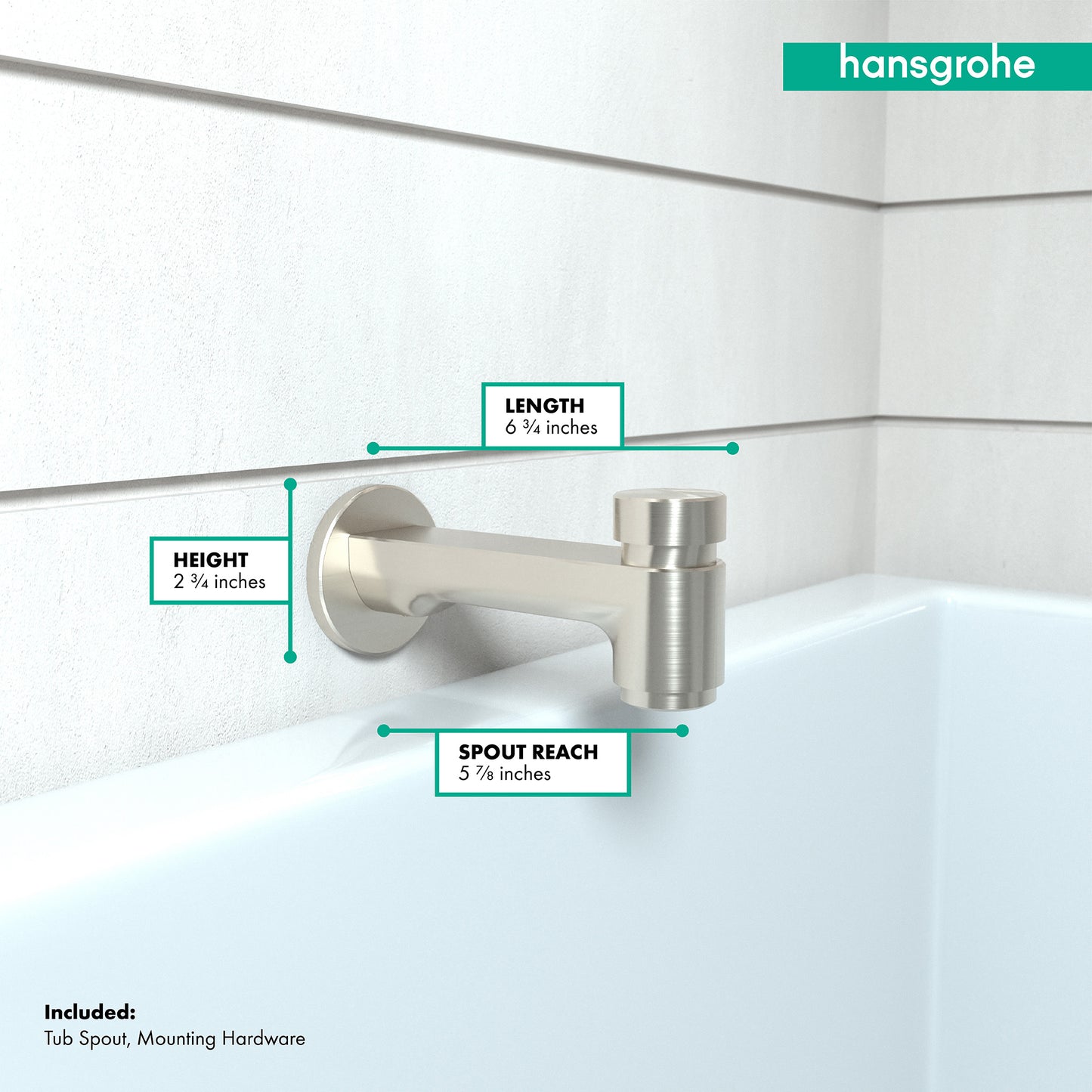 HANSGROHE 14414821 Brushed Nickel Metris S Modern Tub Spout