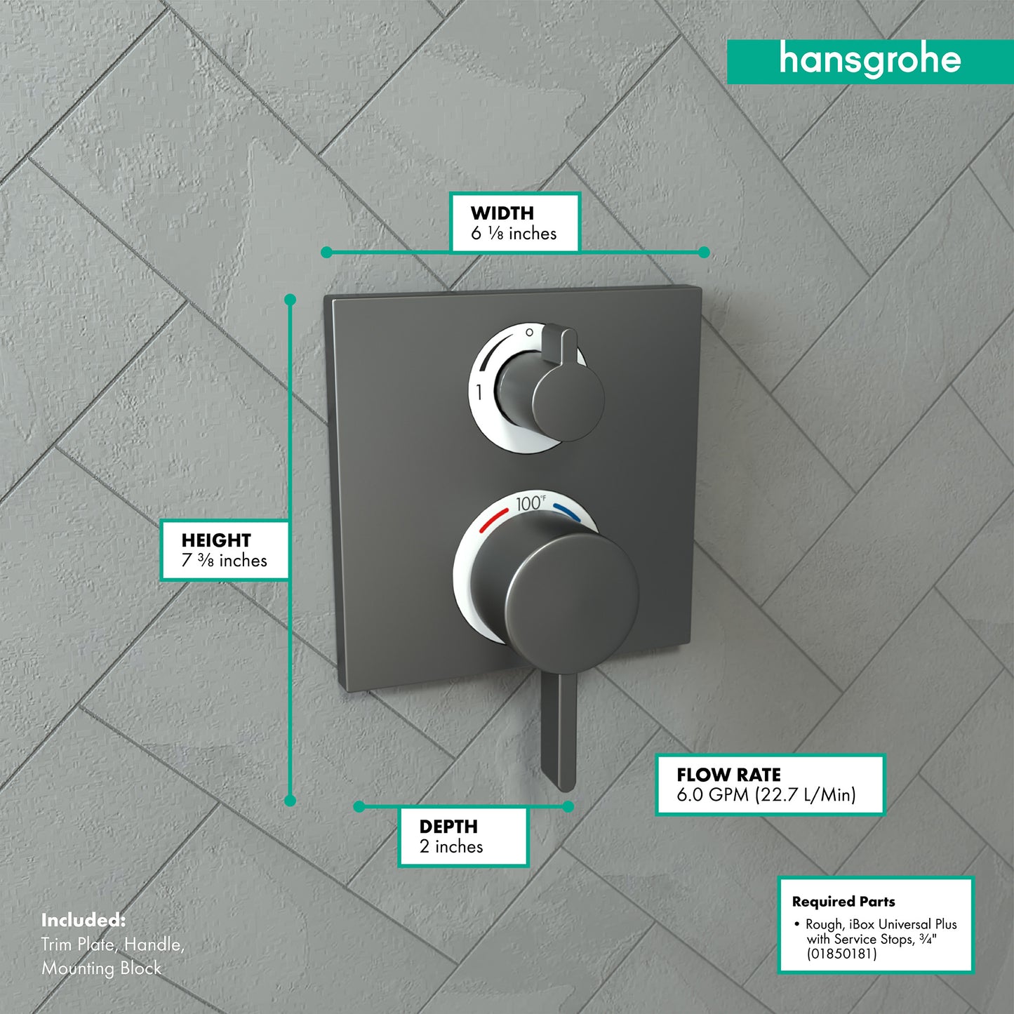HANSGROHE 15712341 Ecostat Thermostatic Trim with Volume Control - Brushed Black Chrome