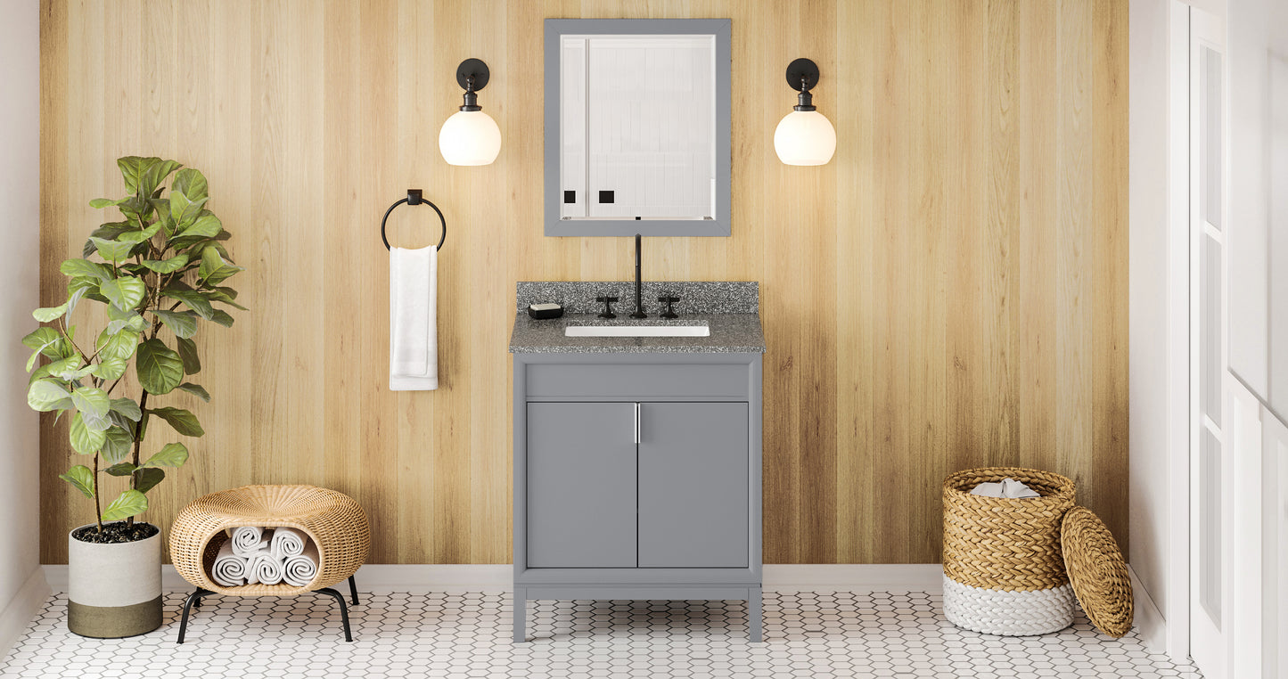 JEFFREY ALEXANDER VKITTHE30GRBOR 30" Grey Theodora Vanity, Boulder Cultured Marble Vanity Top, undermount rectangle bowl - Grey
