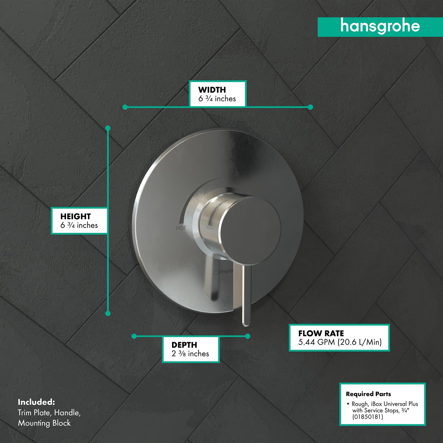 HANSGROHE 04233000 Chrome Ecostat Modern Pressure Balance Trim