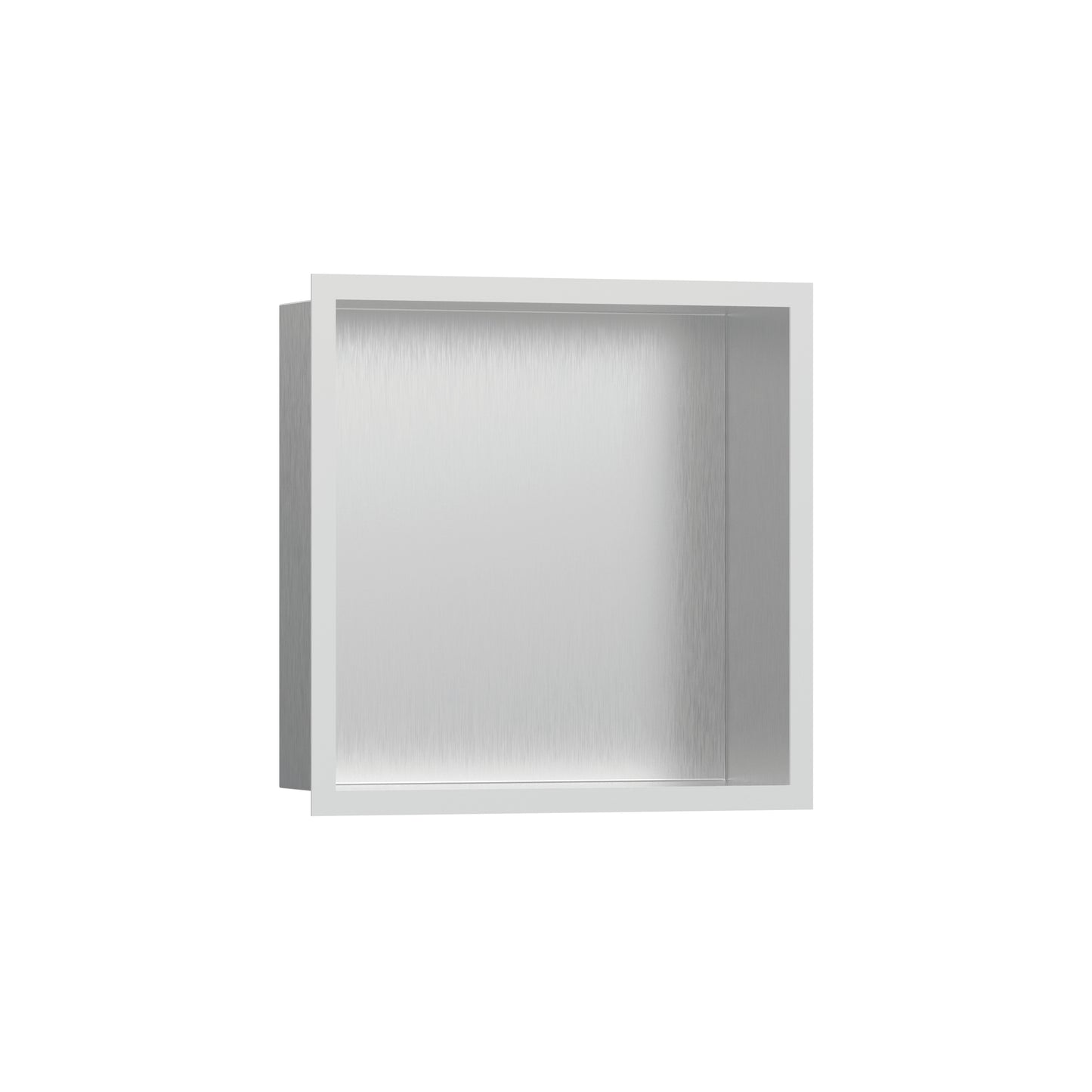 HANSGROHE 56097700 XtraStoris Individual Wall Niche Brushed Stainless Steel with Design Frame 12"x 12"x 4" in Matte White