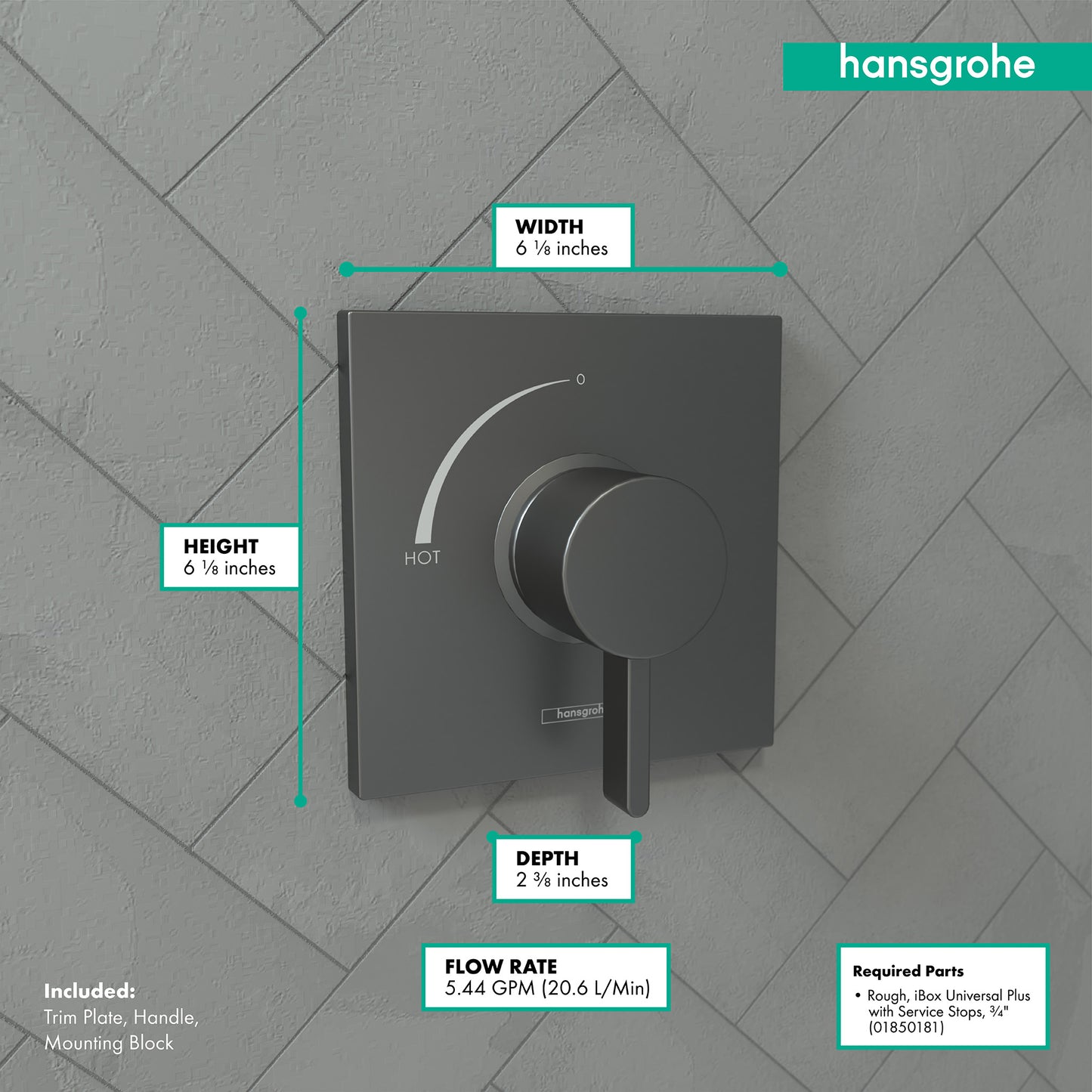 HANSGROHE 15724341 Ecostat Square Pressure Balance Trim - Brushed Black Chrome