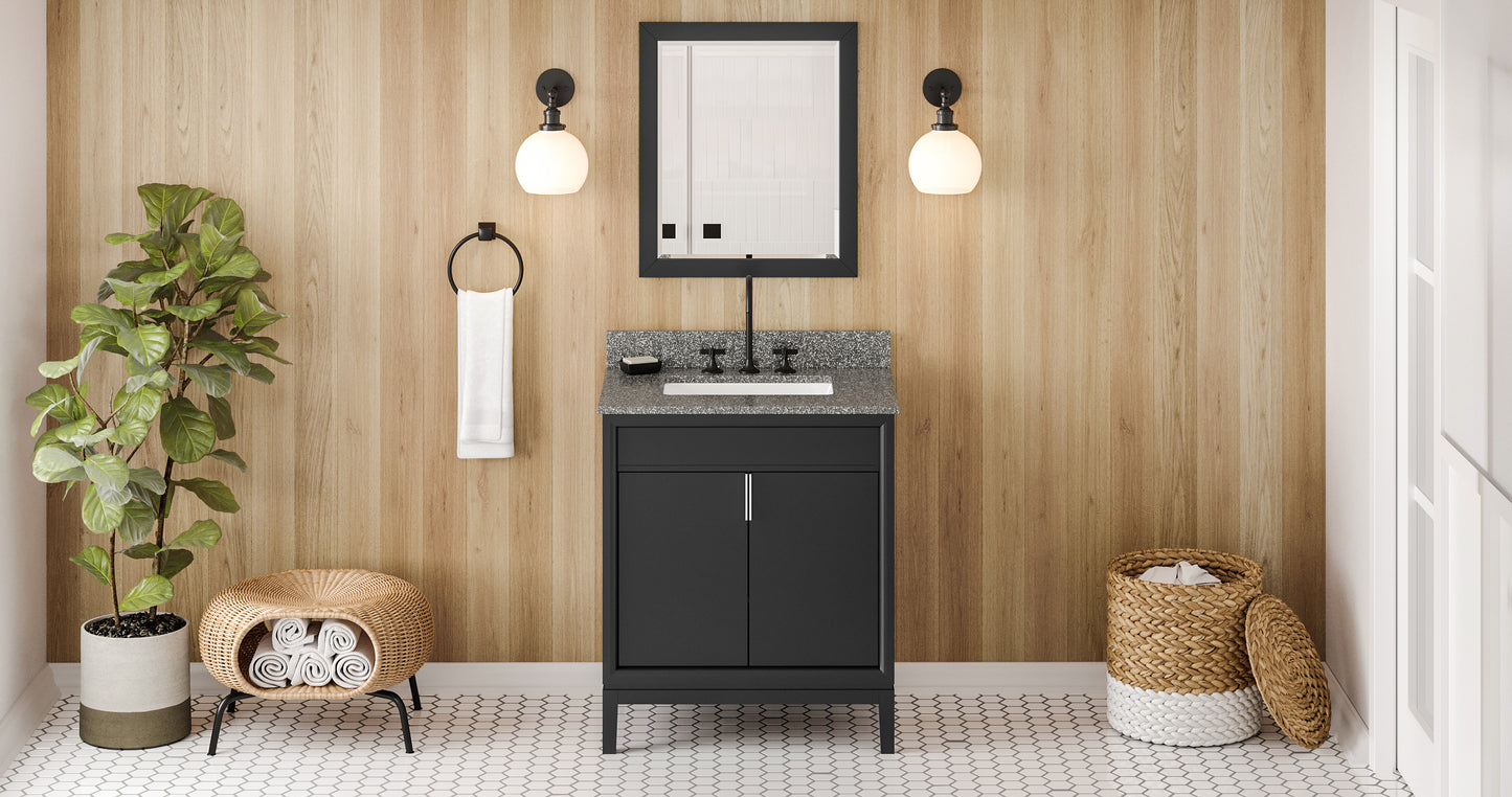 JEFFREY ALEXANDER VKITTHE30BKBOR 30" Black Theodora Vanity, Boulder Cultured Marble Vanity Top, undermount rectangle bowl - Black