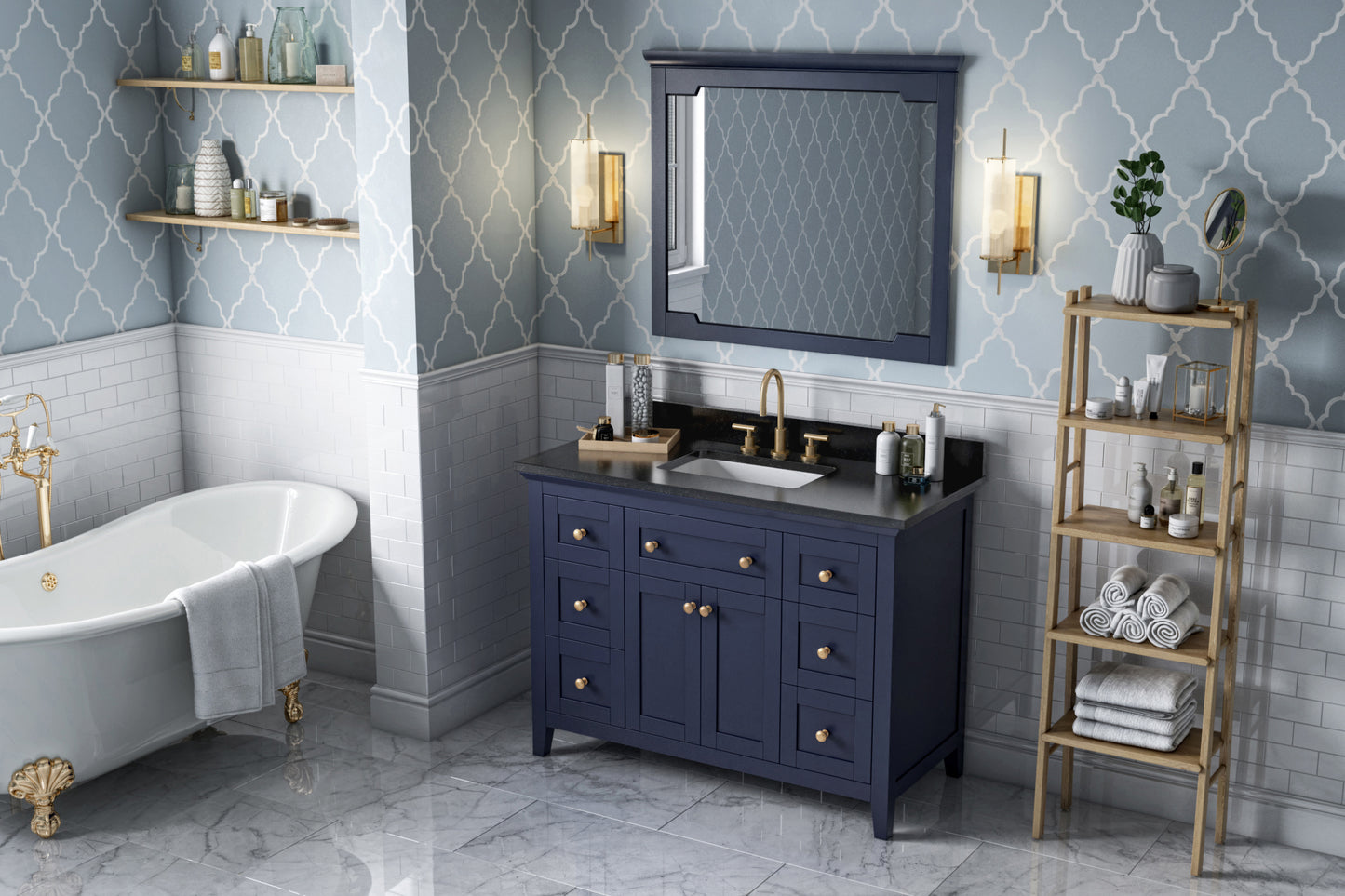 JEFFREY ALEXANDER VKITCHA48BLBGR 48" Hale Blue Chatham Vanity, Black Granite Vanity Top, undermount rectangle bowl - Hale Blue