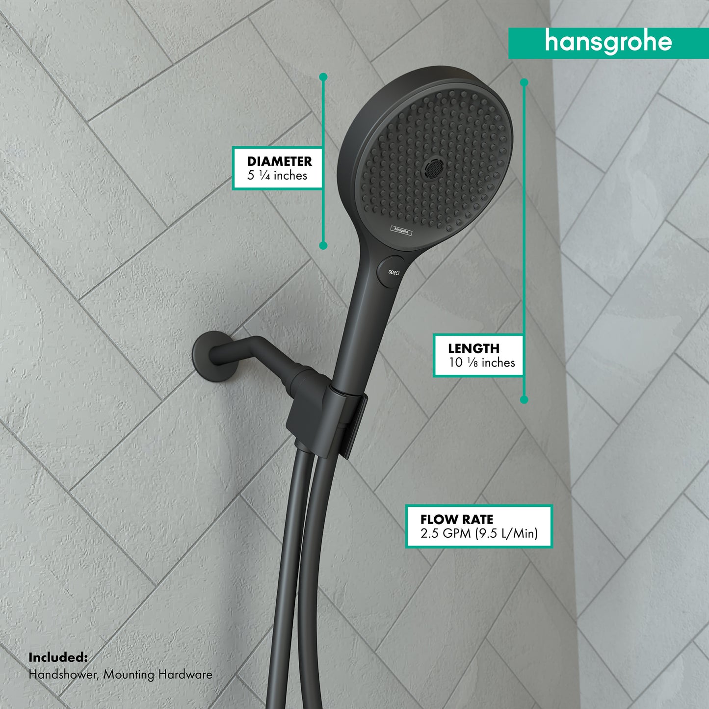 HANSGROHE 26913671 Matte Black Rainfinity Modern Handshower Set 2.5 GPM