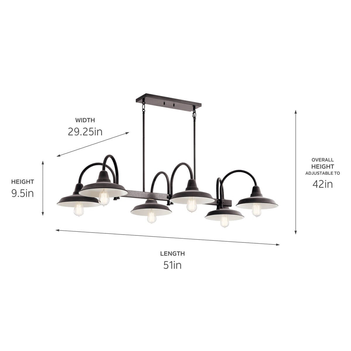 KICHLER 52408WZC Marrus Six Light Linear Chandelier Weathered Zinc