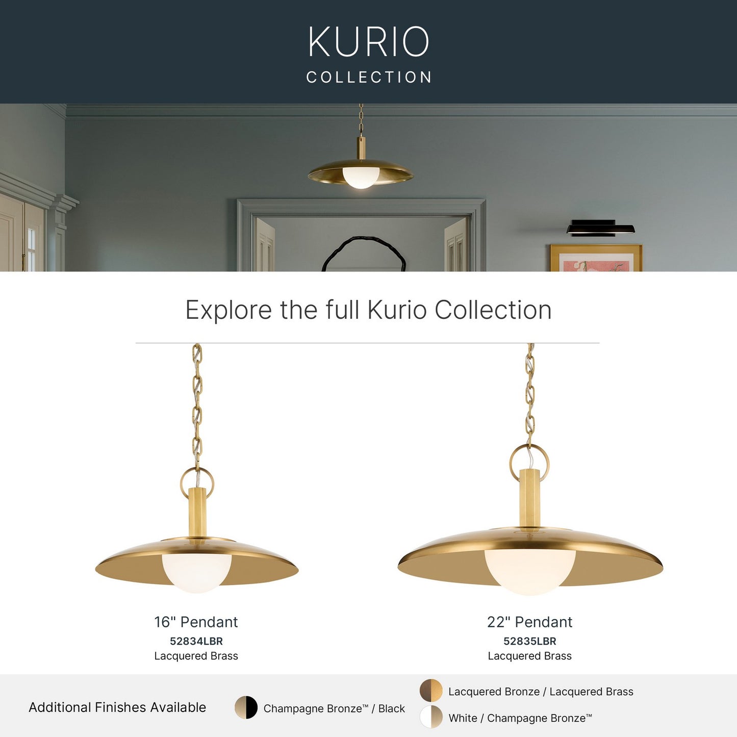 KICHLER 52834LBR Kurio One Light Pendant