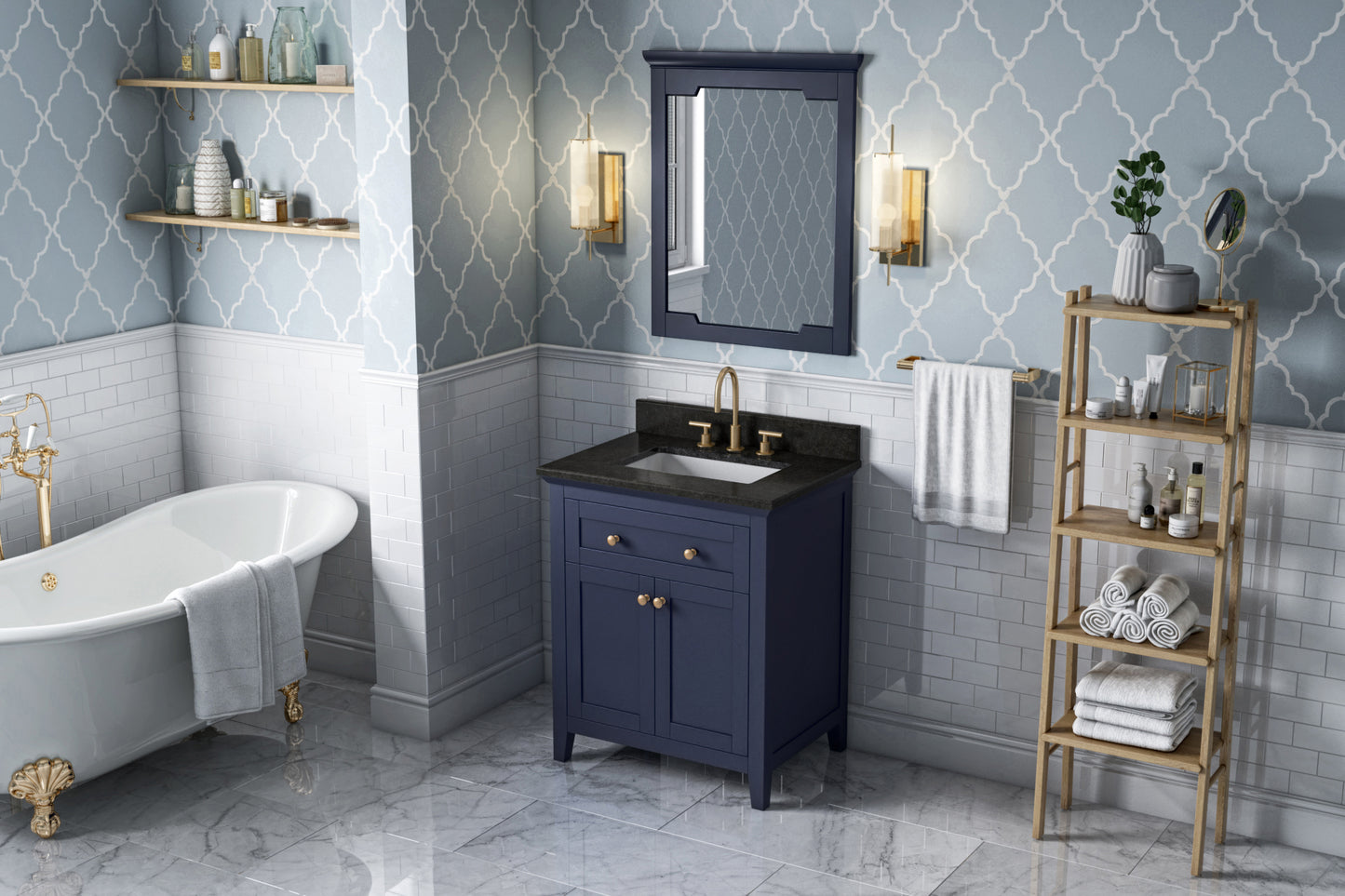 JEFFREY ALEXANDER VKITCHA30BLBGR 30" Hale Blue Chatham Vanity, Black Granite Vanity Top, undermount rectangle bowl - Hale Blue
