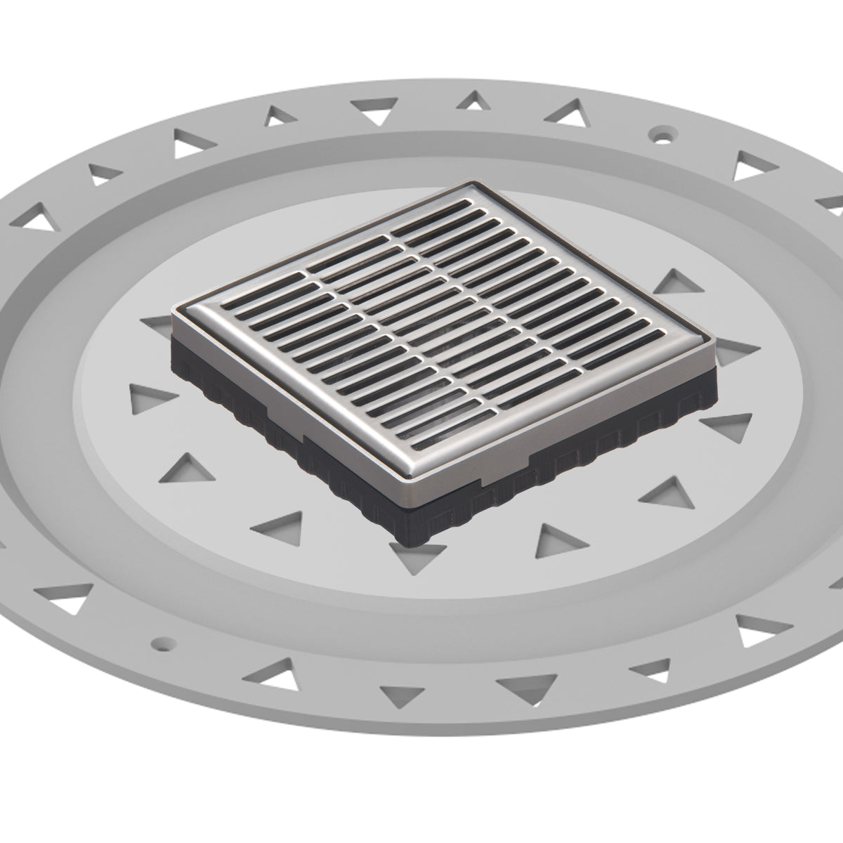 INFINITY DRAIN LND4 BP SS LND 4 4" x 4" LND 4 Slotted Pattern Complete Kit in Satin Stainless with PVC Bonded Flange, 2", 3" and 4" Outlet