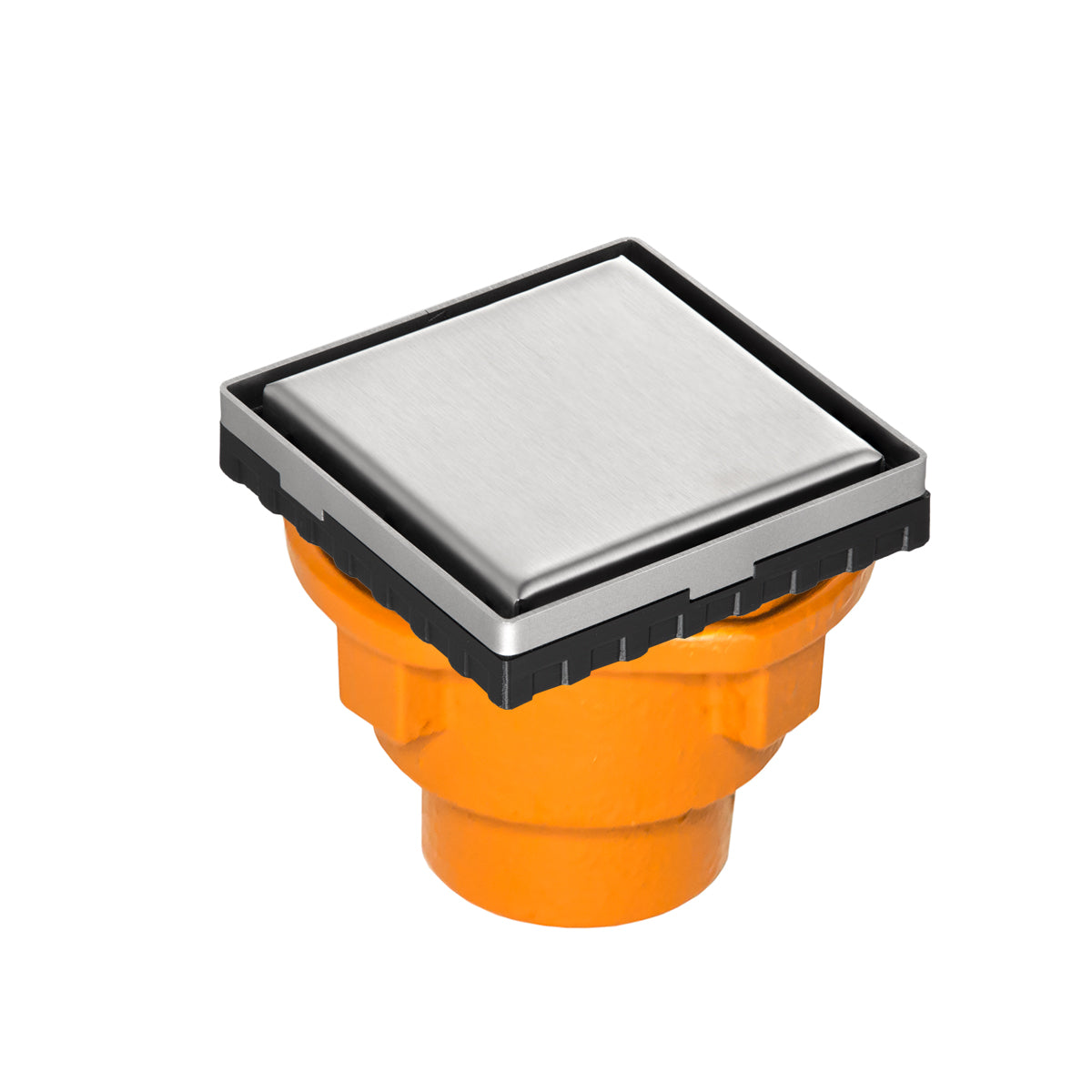 INFINITY DRAIN LSD4-2H SS LSD 4 4" x 4" LSD 4 Solid Style Complete Kit in Satin Stainless with Cast Iron Drain Body for Hot Mop, 2" No Hub Outlet