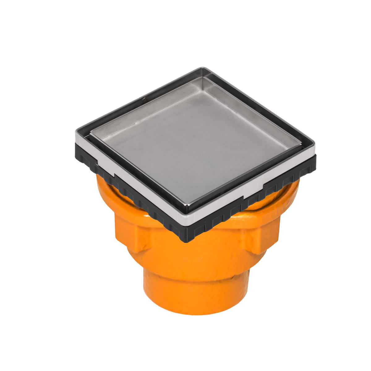 INFINITY DRAIN LTD4-2H PS LTD 4 4" x 4" LTD 4 Tile Insert Complete Kit in Polished Stainless with Cast Iron Drain Body for Hot Mop, 2" No Hub Outlet