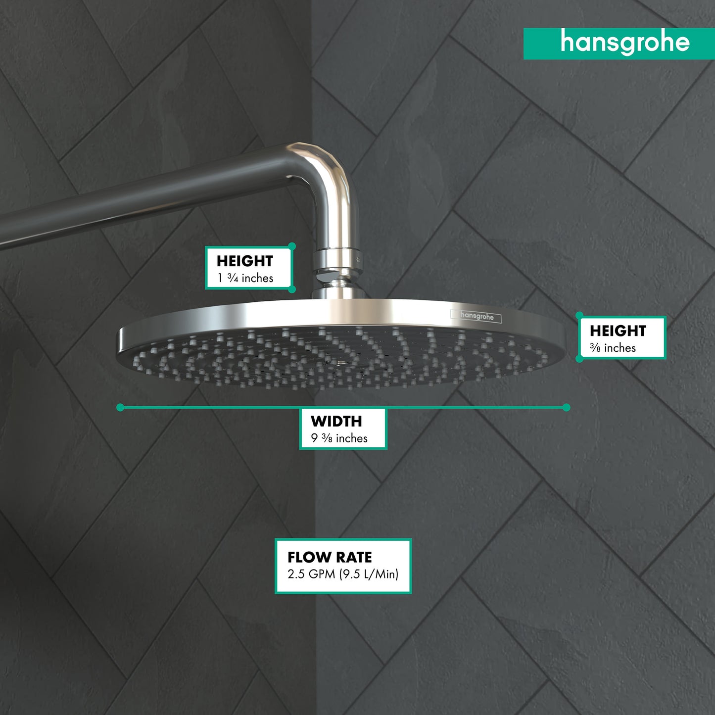 HANSGROHE 27474001 Chrome Raindance S Modern Showerhead 2.5 GPM