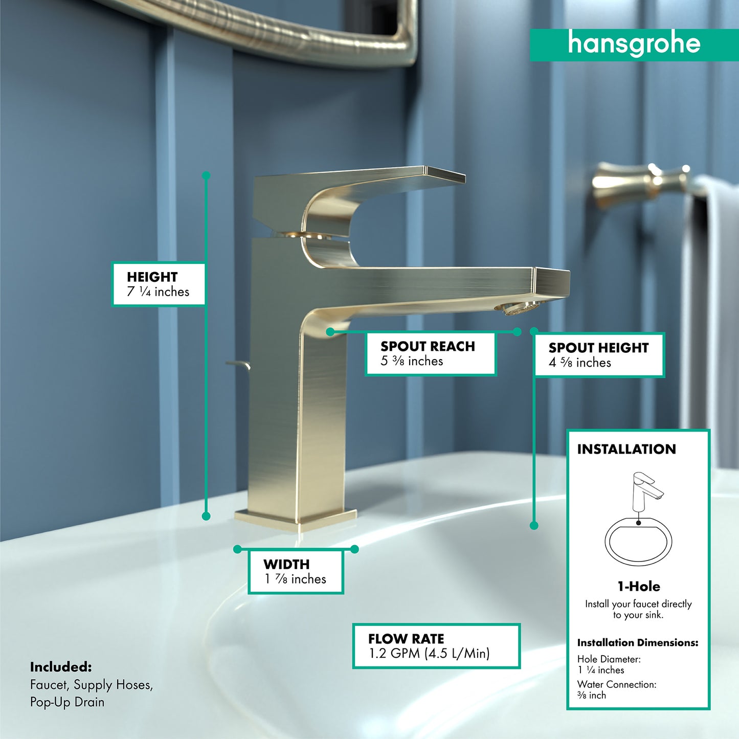 HANSGROHE 32506141 Brushed Bronze Metropol Modern Single Hole Bathroom Faucet 1.2 GPM