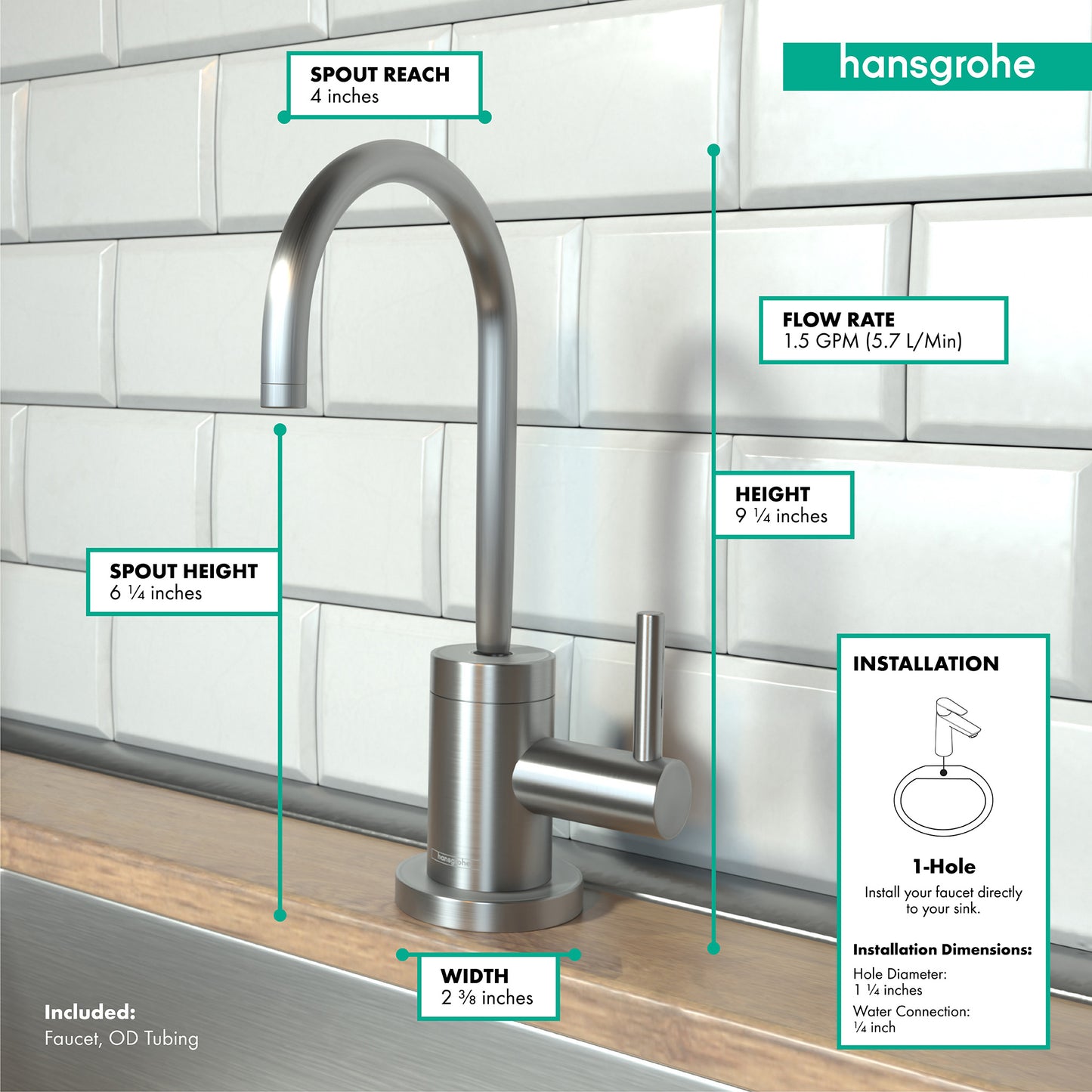 HANSGROHE 04301800 Stainless Steel Optic Talis S Modern Kitchen Faucet 1.5 GPM