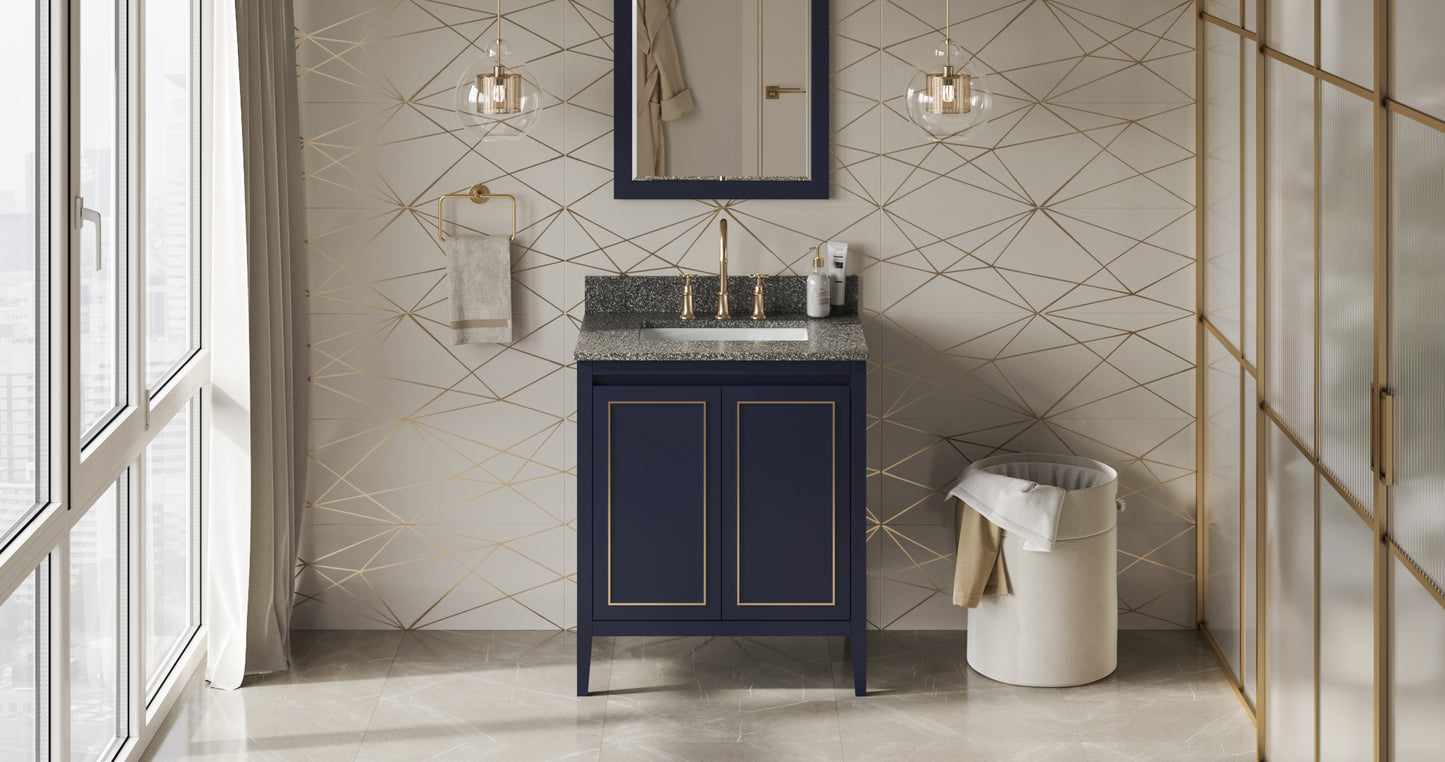 JEFFREY ALEXANDER VKITPER30BLBOR 30" Hale Blue Percival Vanity, Boulder Cultured Marble Vanity Top, undermount rectangle bowl - Hale Blue