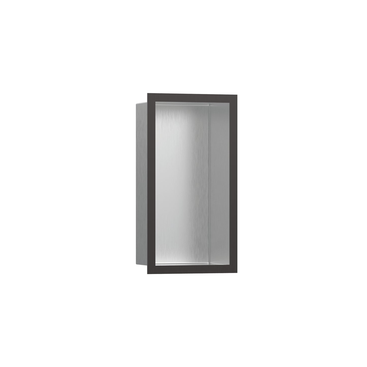 HANSGROHE 56094340 XtraStoris Individual Wall Niche Brushed Stainless Steel with Design Frame 12"x 6"x 4" in Brushed Black Chrome