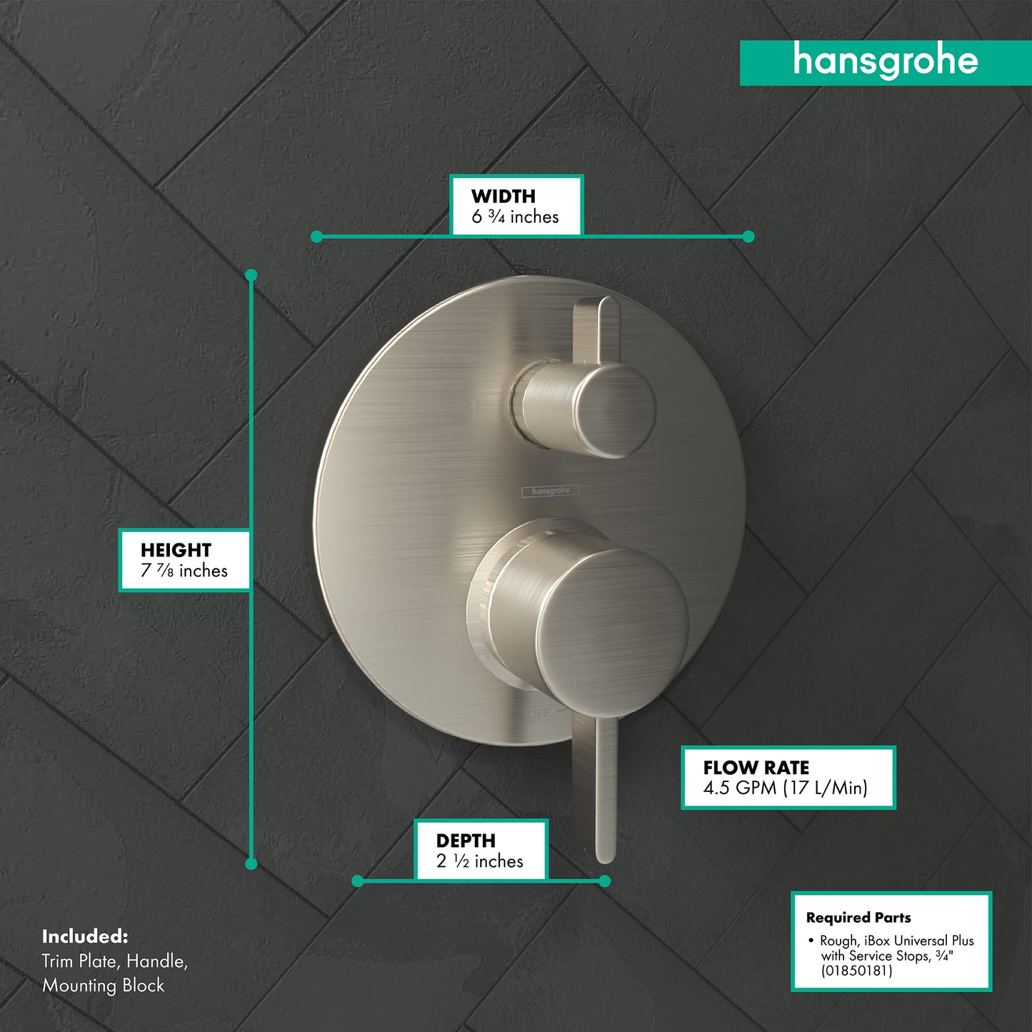 HANSGROHE 04447820 Brushed Nickel Ecostat Modern Pressure Balance Trim