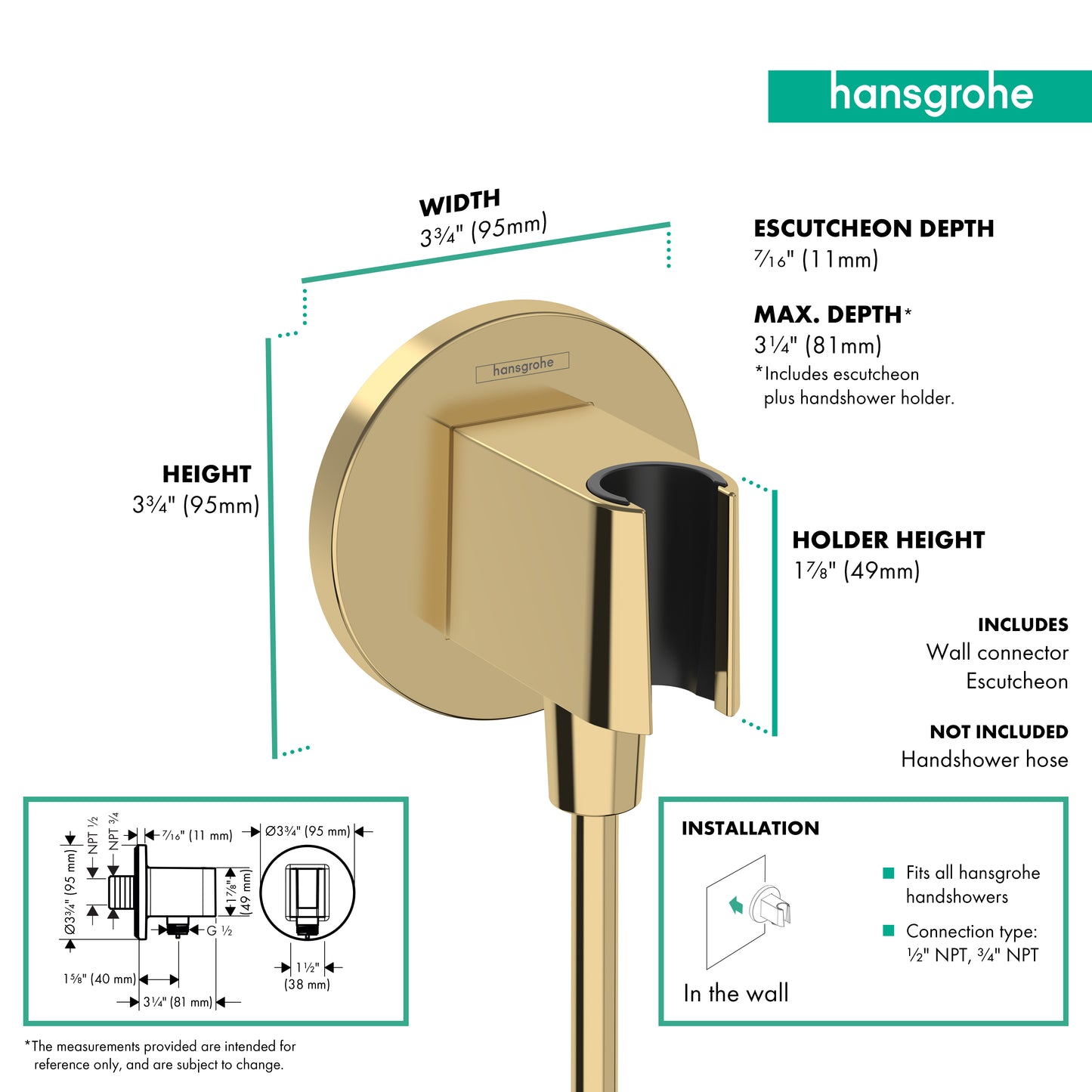 HANSGROHE 26888991 Wall Outlet with Handshower Holder - Polished Gold Optic