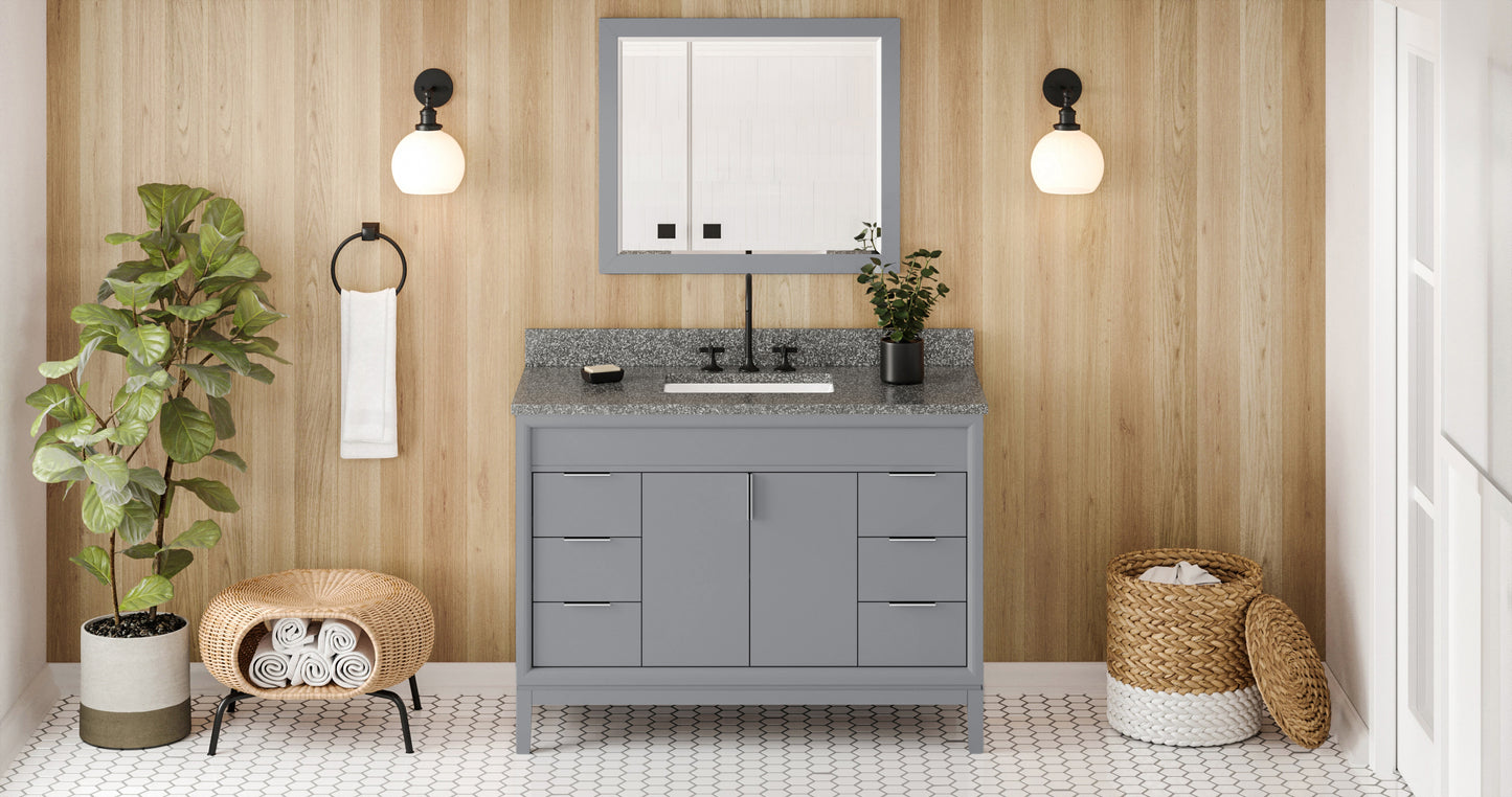 JEFFREY ALEXANDER VKITTHE48GRBOR 48" Grey Theodora Vanity, Boulder Cultured Marble Vanity Top, undermount rectangle bowl - Grey