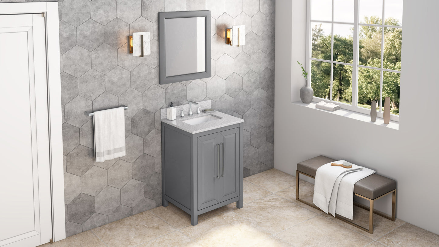 JEFFREY ALEXANDER VKITCAD24GRWCR 24" Grey Cade Vanity, White Carrara Marble Vanity Top, undermount rectangle bowl - Grey