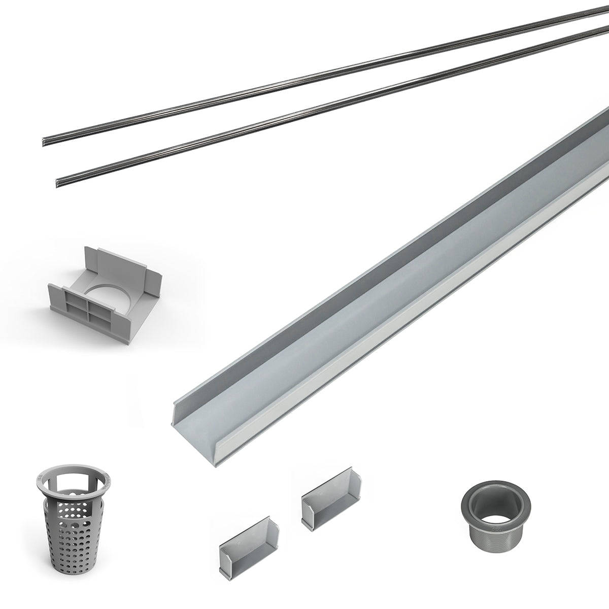INFINITY DRAIN RG 6596 SS 96" Rough Only Kit for S-AG 65, S-DG 65, and S-TIF 65 series. Includes PVC Components and Channel Trim