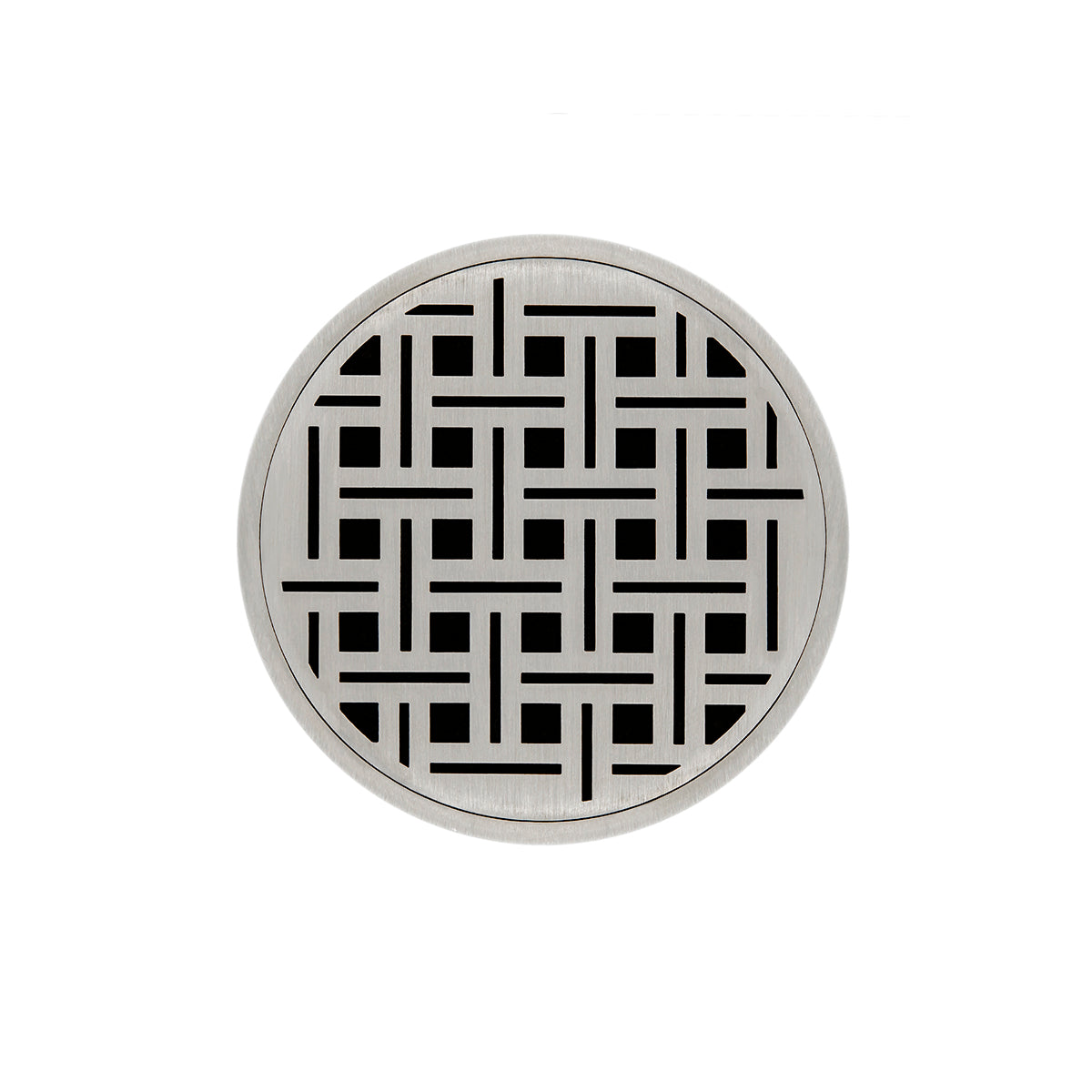 INFINITY DRAIN RVD 5-3P SS RVD 5 5" Round RVD 5 High Flow Complete Kit with Weave Pattern Decorative Plate in Satin Stainless with PVC Drain Body, 3" Outlet