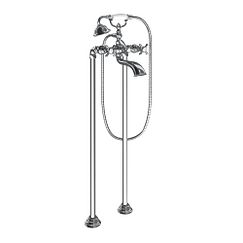 MOEN S22105 Weymouth Wall / Floor Mounted Clawfoot Tub Filler with Built-In Diverter, Cross Handles, and Hand Shower - Risers and Rough-In Sold Separately In Chrome