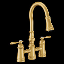 MOEN S73204BG Weymouth Two-Handle Pulldown Kitchen Faucet In Brushed Gold