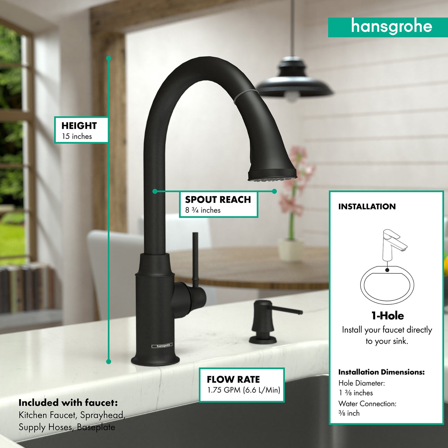HANSGROHE 04215670 Matte Black Talis C Classic Kitchen Faucet 1.75 GPM