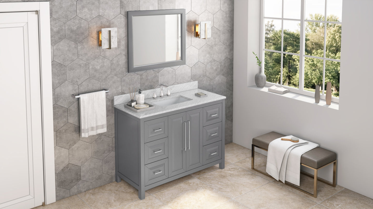 JEFFREY ALEXANDER VKITCAD48GRWCR 48" Grey Cade Vanity, White Carrara Marble Vanity Top, undermount rectangle bowl - Grey