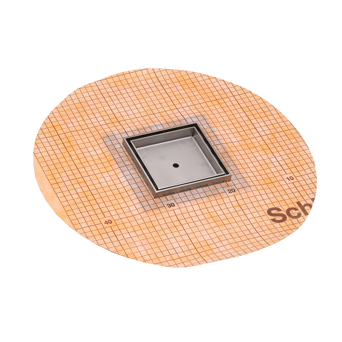 INFINITY DRAIN TDLFS 5-2P PS TDLFS 5 5” x 5” Flanged Tile Drain Strainer with Factory Applied Schluter® Kerdi Membrane for 3/8" tile in Polished Stainless with PVC Drain Body, 2" Outlet