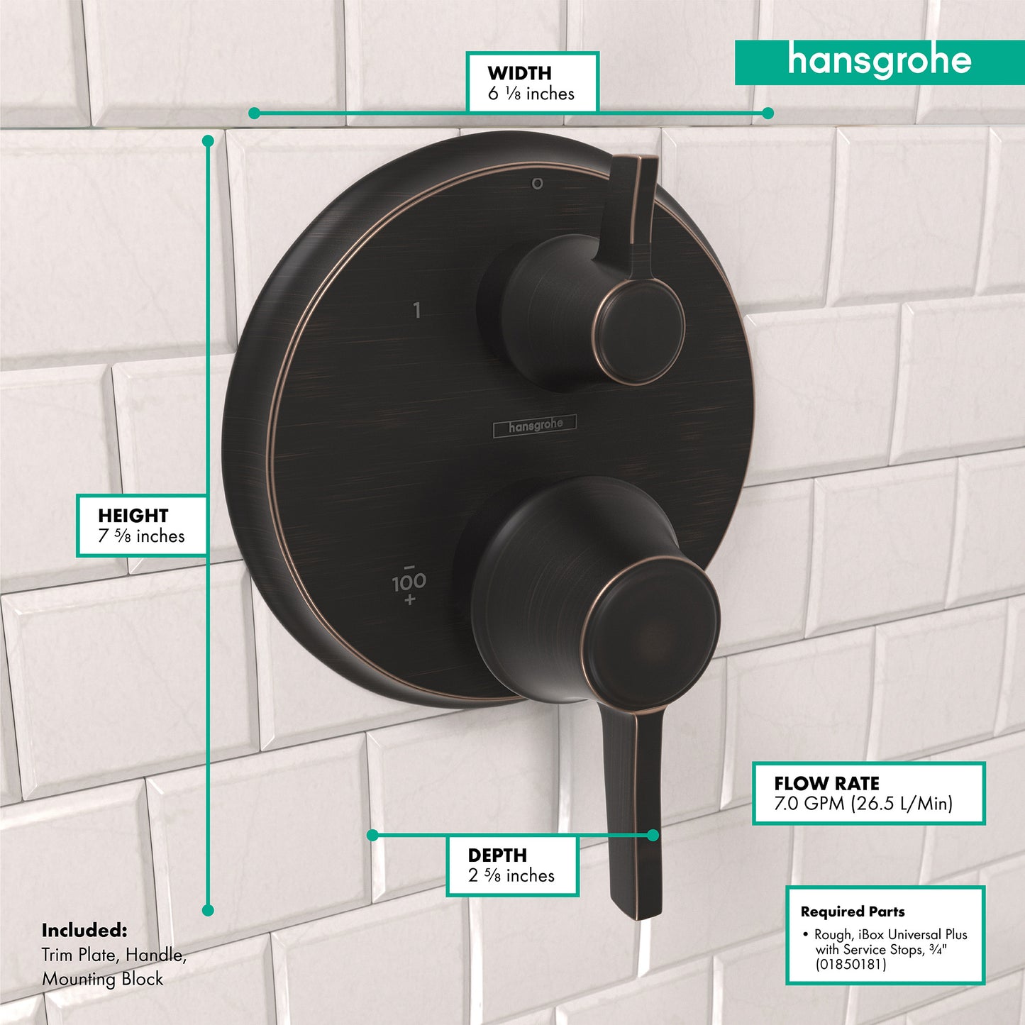 HANSGROHE 15753921 Rubbed Bronze Ecostat Classic Classic Thermostatic Trim