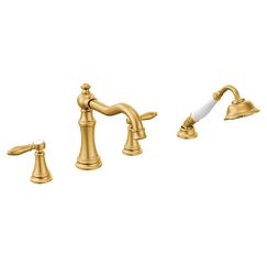 MOEN TS21104BG Weymouth Two-Handle Roman Tub Faucet Includes Hand Shower In Brushed Gold