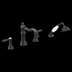 MOEN TS21104BL Weymouth Two-Handle Roman Tub Faucet Includes Hand Shower In Matte Black