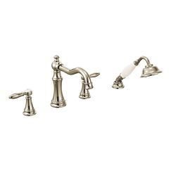 MOEN TS21104NL Weymouth Two-Handle Roman Tub Faucet Includes Hand Shower - Polished Nickel