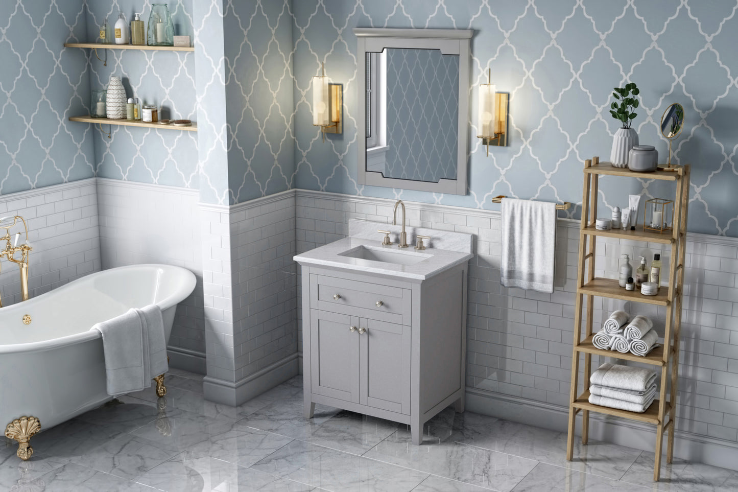 JEFFREY ALEXANDER VKITCHA30GRWCR 30" Grey Chatham Vanity, White Carrara Marble Vanity Top, undermount rectangle bowl - Grey