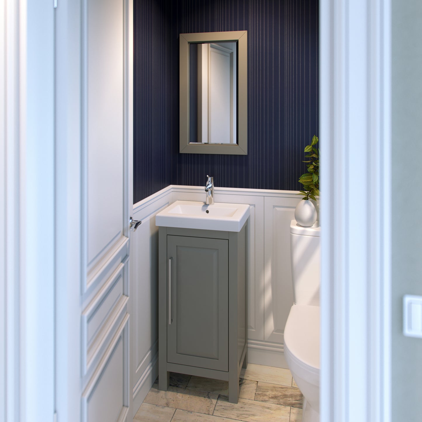 JEFFREY ALEXANDER VKITCAD18GRPOR 18" Grey Cade Vanity, porcelain vessel top - Grey