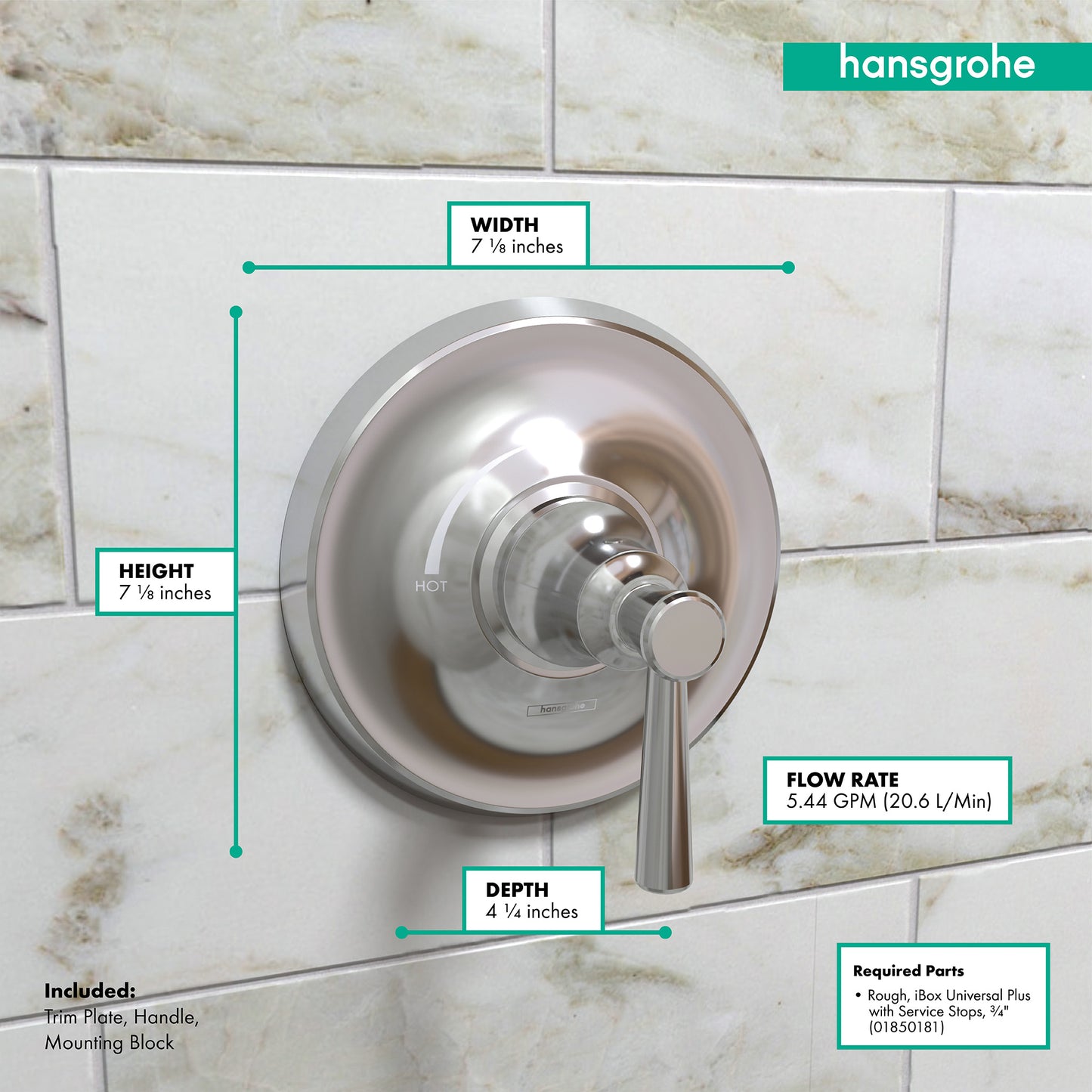 HANSGROHE 04779000 Chrome Joleena Transitional Pressure Balance Trim