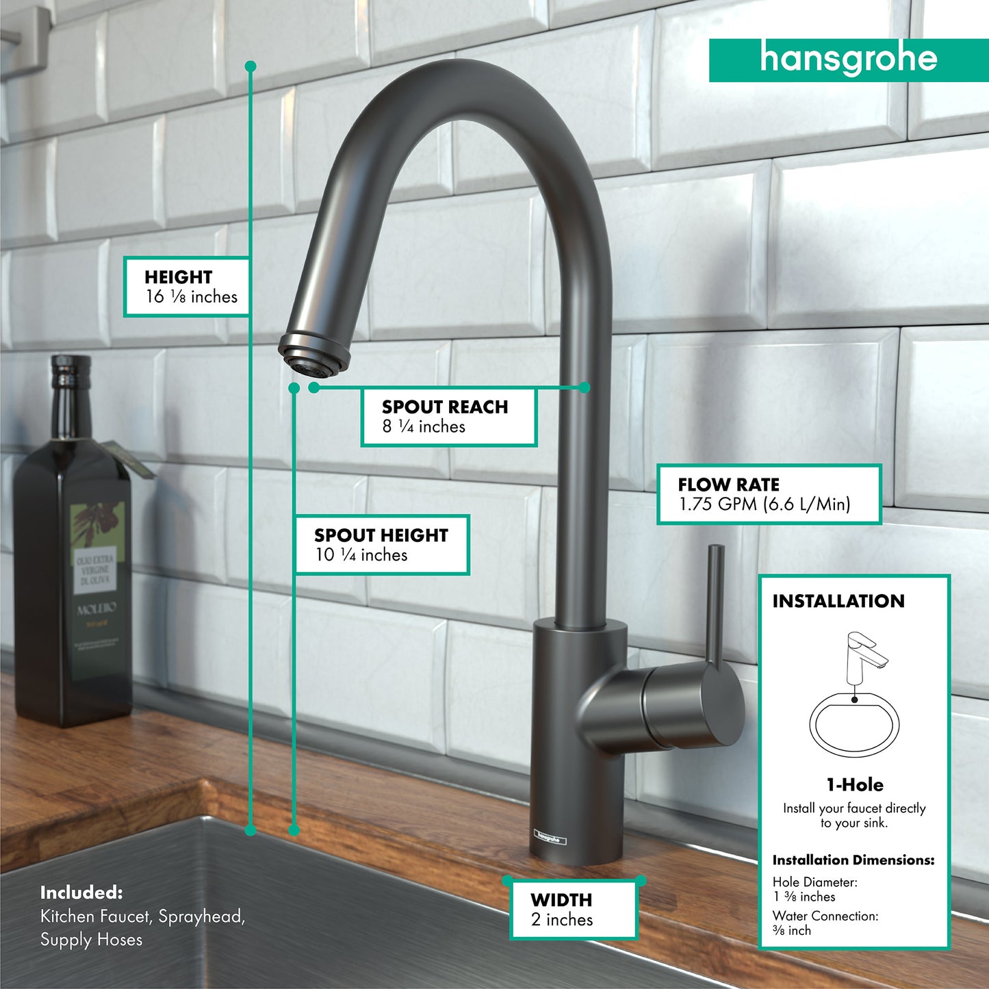 HANSGROHE 14872341 Brushed Black Chrome Talis S² Modern Kitchen Faucet 1.75 GPM