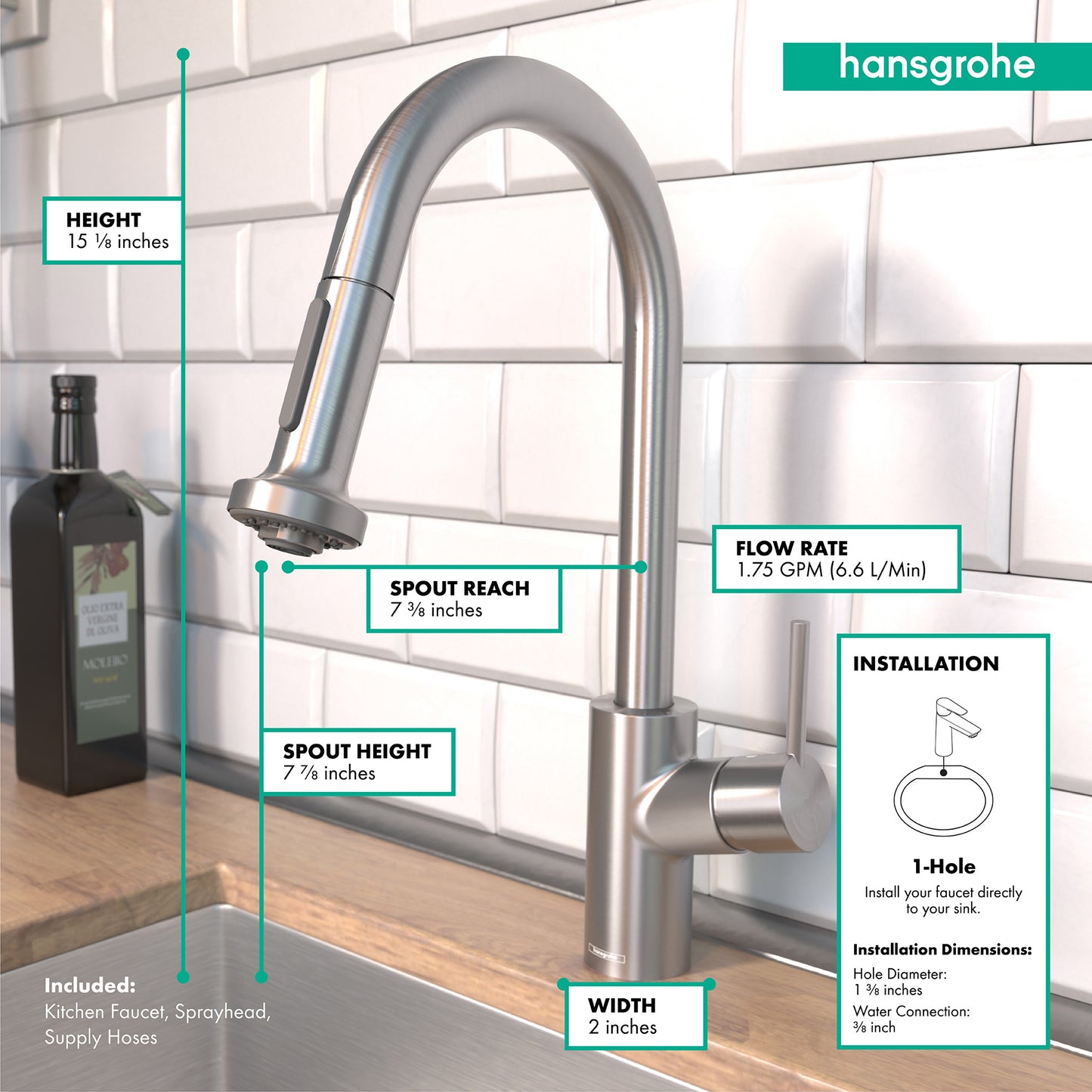 HANSGROHE 04286800 Stainless Steel Optic Talis S² Modern Kitchen Faucet 1.75 GPM